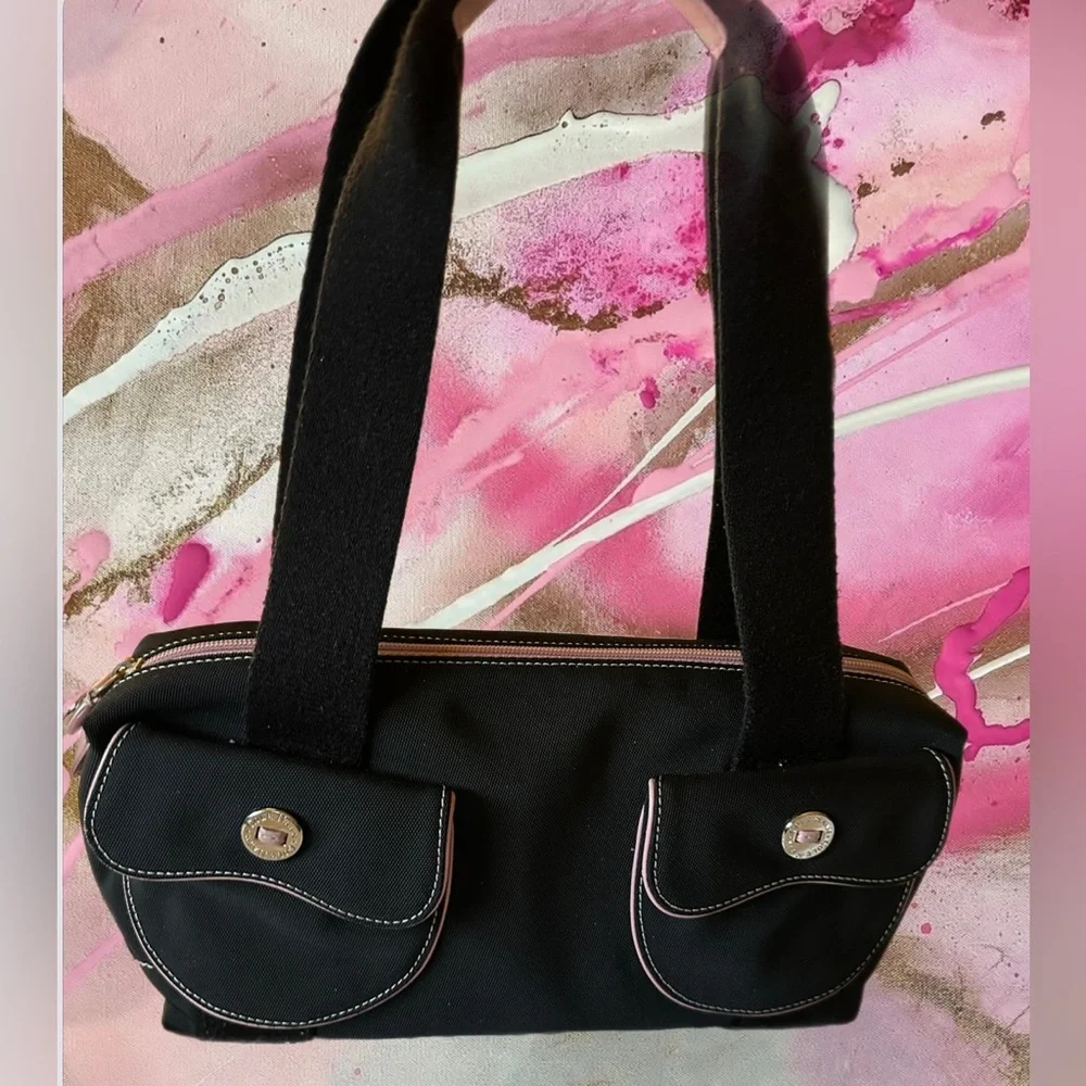 Cole Haan Black Nylon & Pink Leather Shoulder Bag